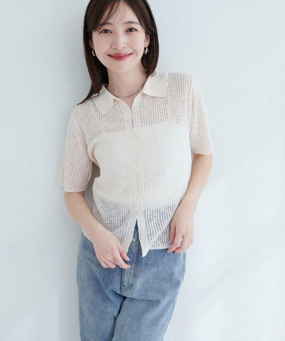 針抜き條紋領開衫