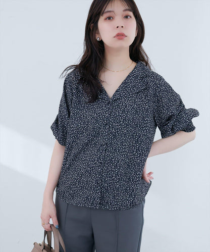 【限定】開領袖口收褶襯衫