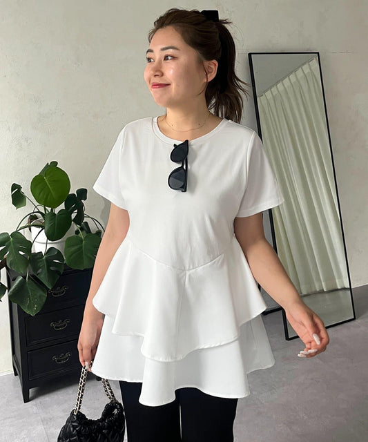 【MOMO】不對稱荷葉邊拼接荷葉邊T恤