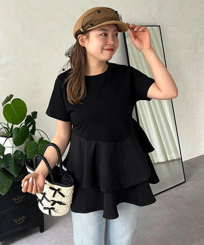 【MOMO】不對稱荷葉邊拼接荷葉邊T恤