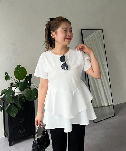 【MOMO】不對稱荷葉邊拼接荷葉邊T恤