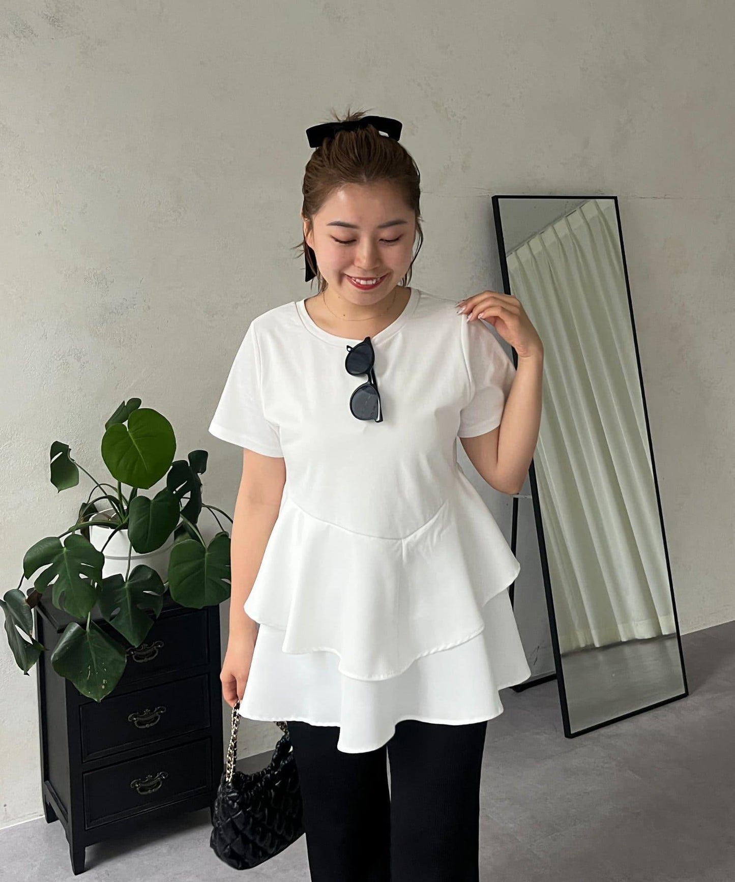 【MOMO】不對稱荷葉邊拼接荷葉邊T恤