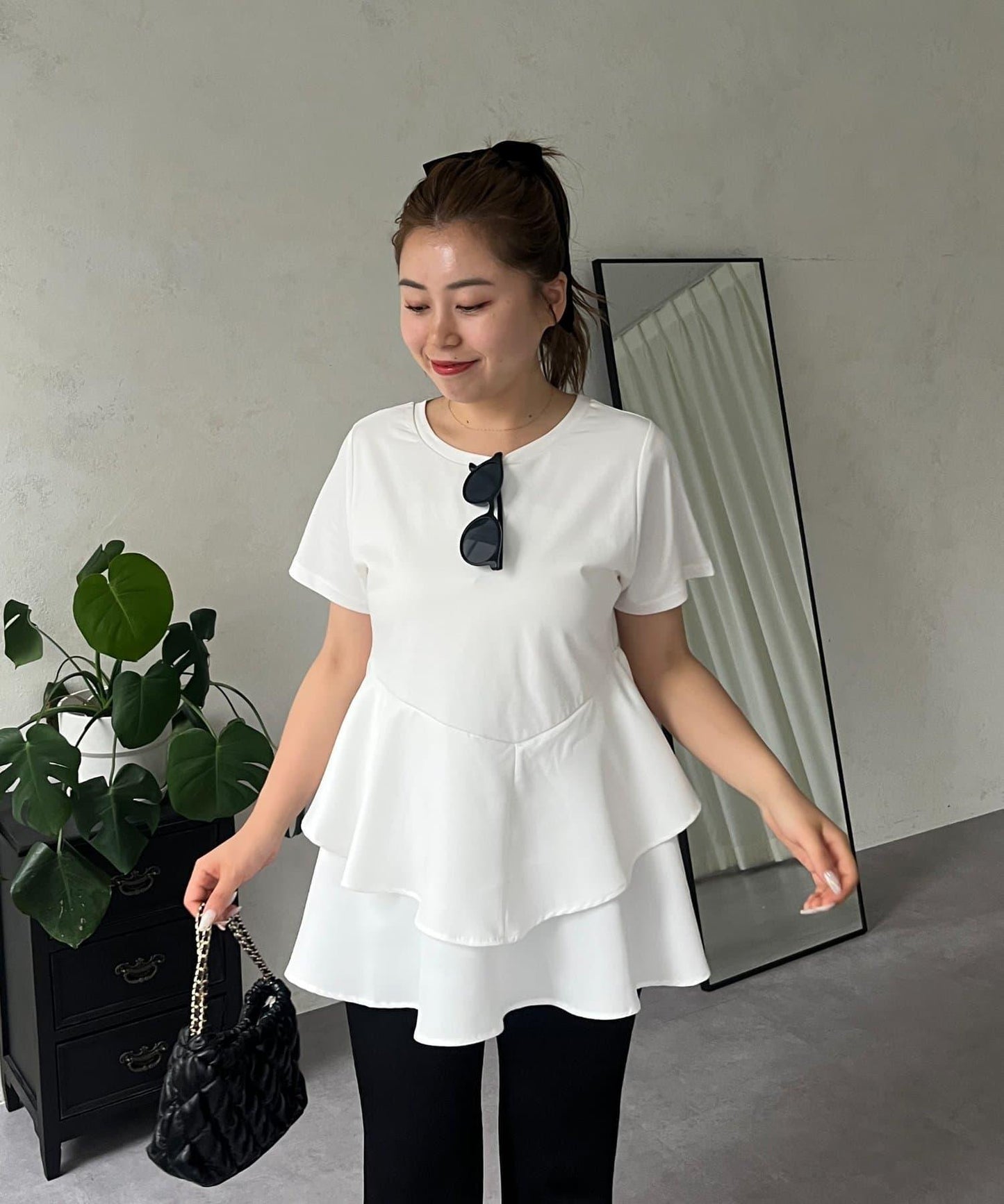 【MOMO】不對稱荷葉邊拼接荷葉邊T恤