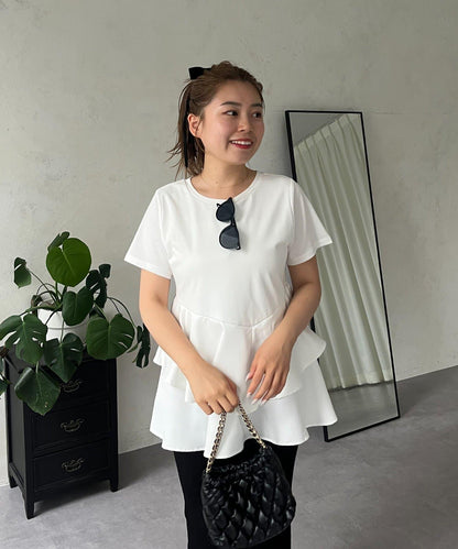【MOMO】不對稱荷葉邊拼接荷葉邊T恤
