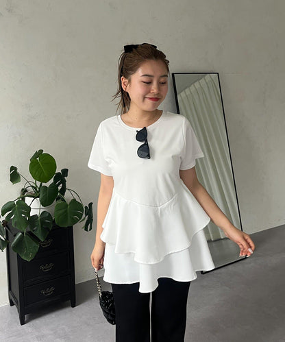 【MOMO】不對稱荷葉邊拼接荷葉邊T恤