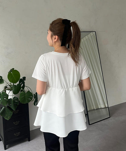 【MOMO】不對稱荷葉邊拼接荷葉邊T恤