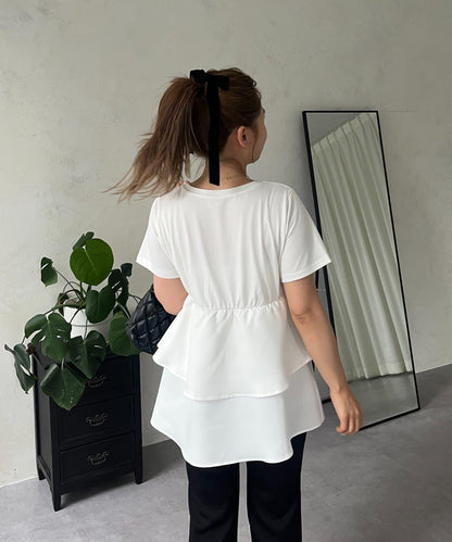 【MOMO】不對稱荷葉邊拼接荷葉邊T恤