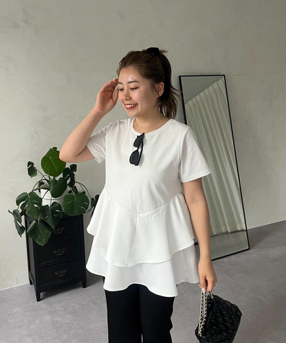 【MOMO】不對稱荷葉邊拼接荷葉邊T恤