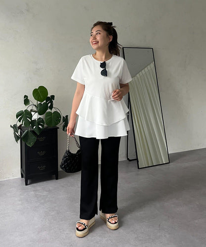 【MOMO】不對稱荷葉邊拼接荷葉邊T恤