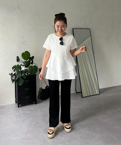 【MOMO】不對稱荷葉邊拼接荷葉邊T恤