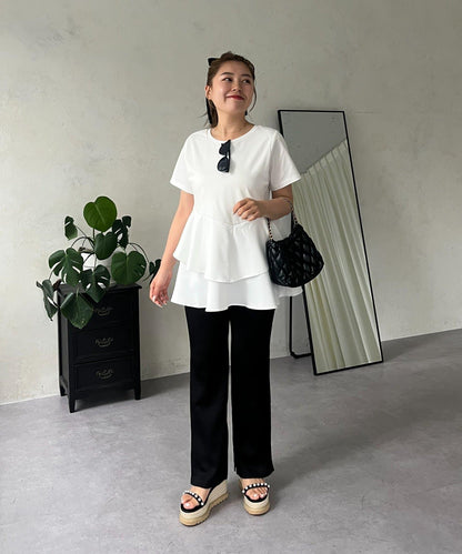 【MOMO】不對稱荷葉邊拼接荷葉邊T恤