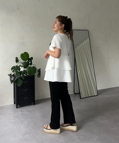 【MOMO】不對稱荷葉邊拼接荷葉邊T恤