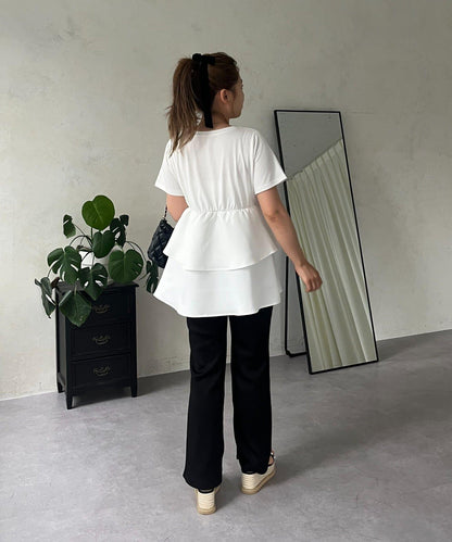 【MOMO】不對稱荷葉邊拼接荷葉邊T恤