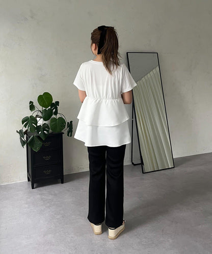 【MOMO】不對稱荷葉邊拼接荷葉邊T恤