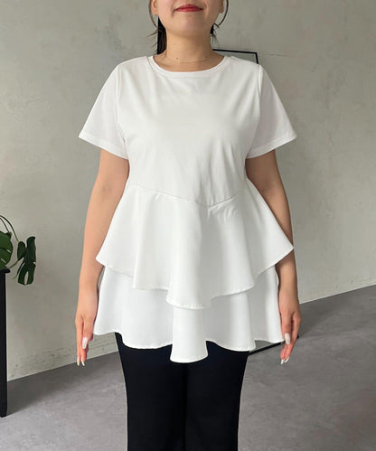 【MOMO】不對稱荷葉邊拼接荷葉邊T恤