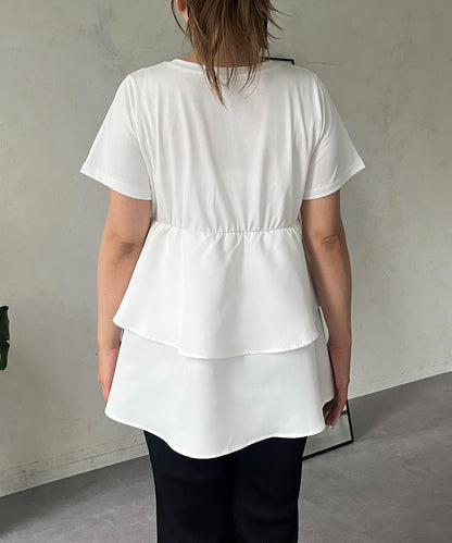 【MOMO】不對稱荷葉邊拼接荷葉邊T恤