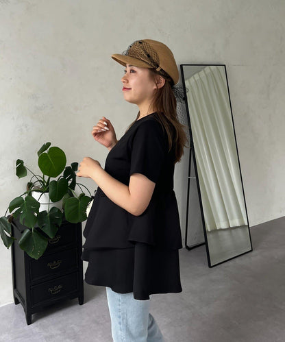 【MOMO】不對稱荷葉邊拼接荷葉邊T恤