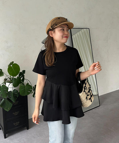 【MOMO】不對稱荷葉邊拼接荷葉邊T恤