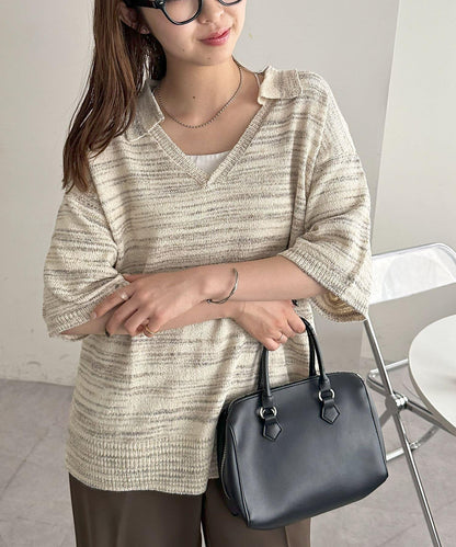 【Discoat】段染半袖立領針織衫