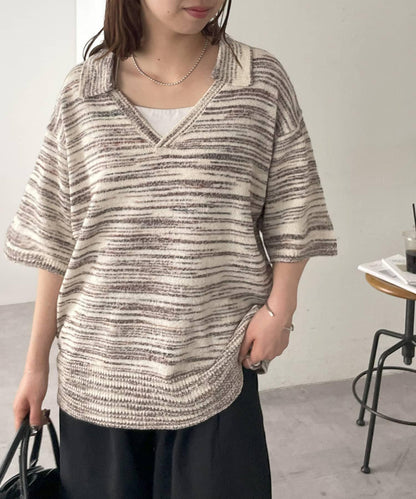 【Discoat】段染半袖立領針織衫