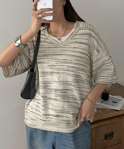 【Discoat】段染半袖立領針織衫