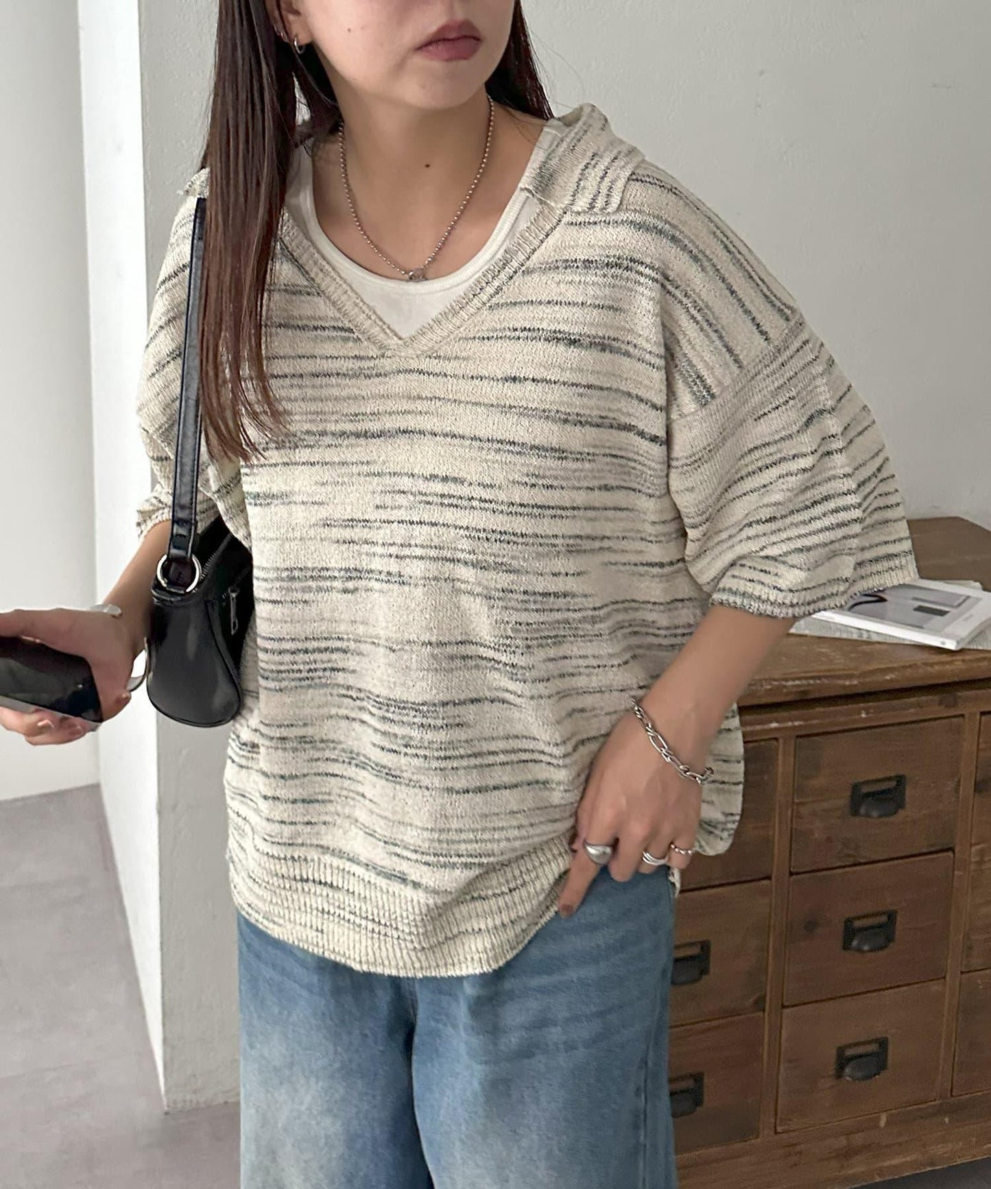 【Discoat】段染半袖立領針織衫