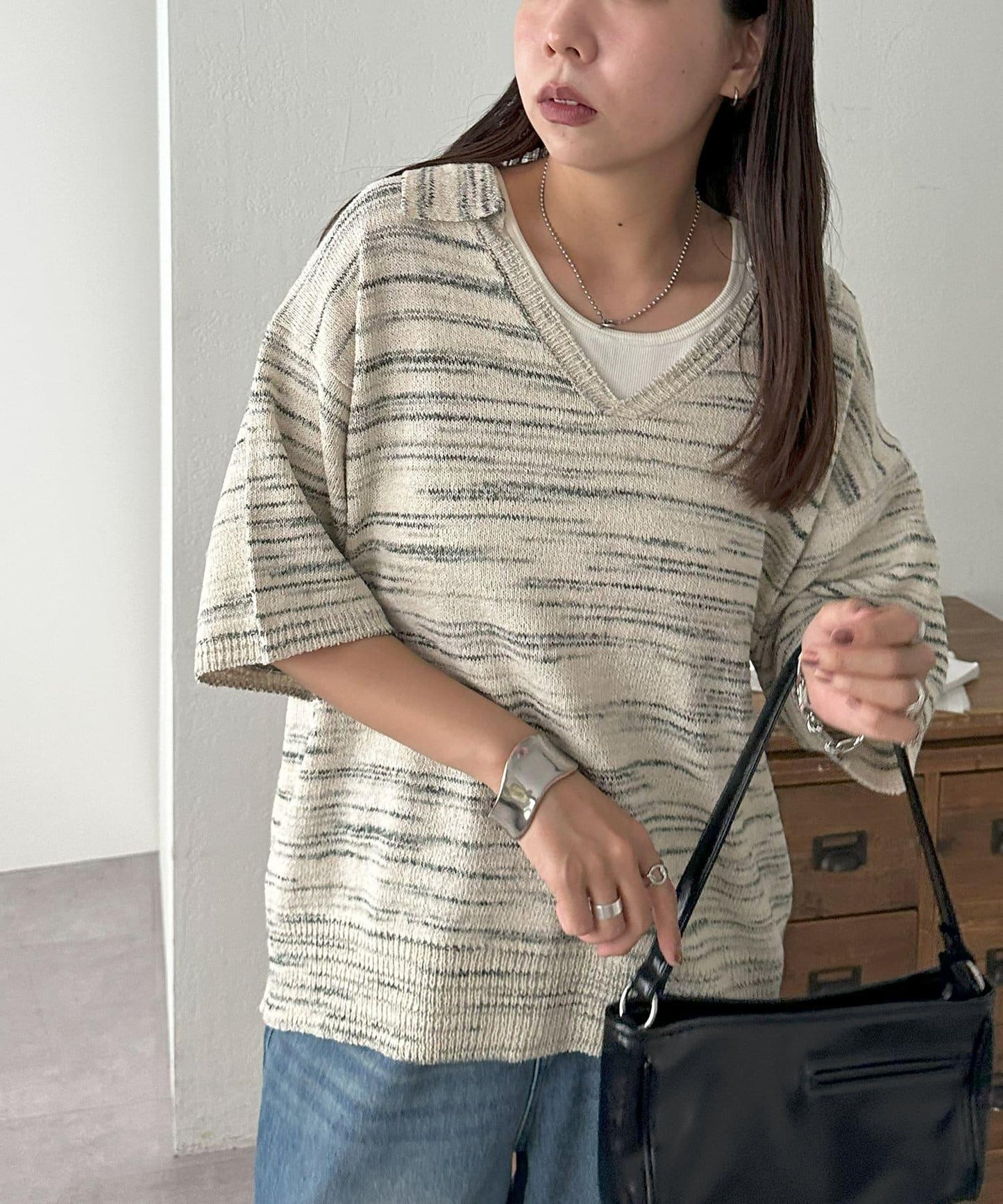 【Discoat】段染半袖立領針織衫