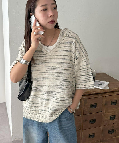【Discoat】段染半袖立領針織衫