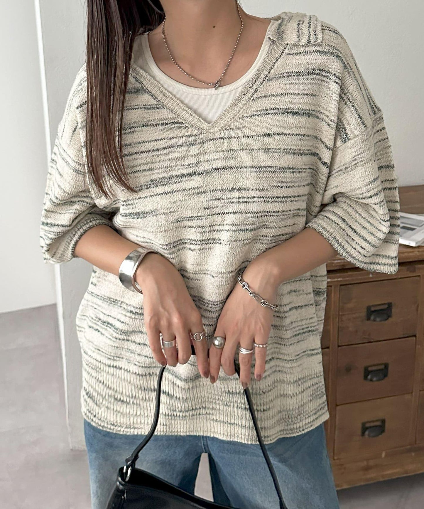 【Discoat】段染半袖立領針織衫