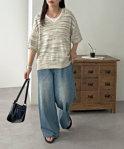 【Discoat】段染半袖立領針織衫