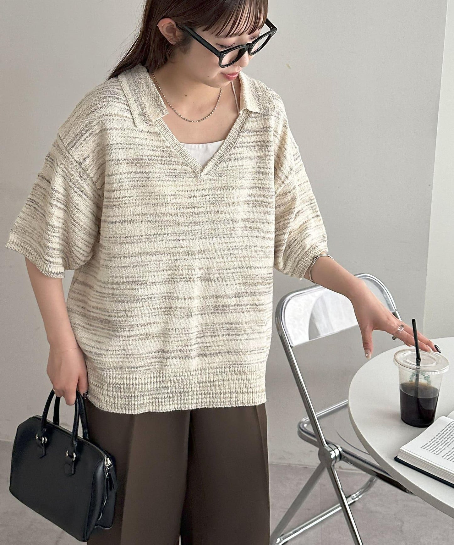 【Discoat】段染半袖立領針織衫