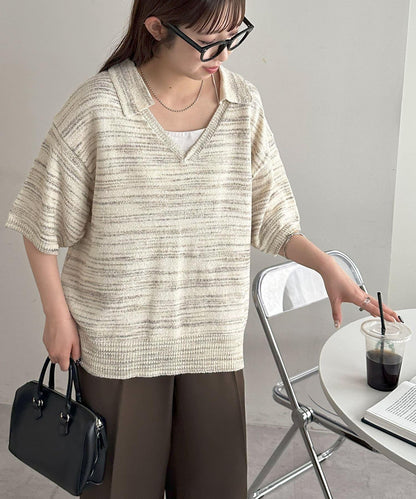 【Discoat】段染半袖立領針織衫