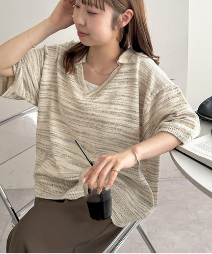 【Discoat】段染半袖立領針織衫