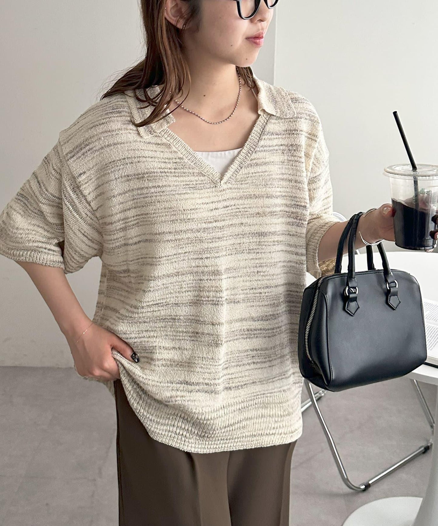 【Discoat】段染半袖立領針織衫