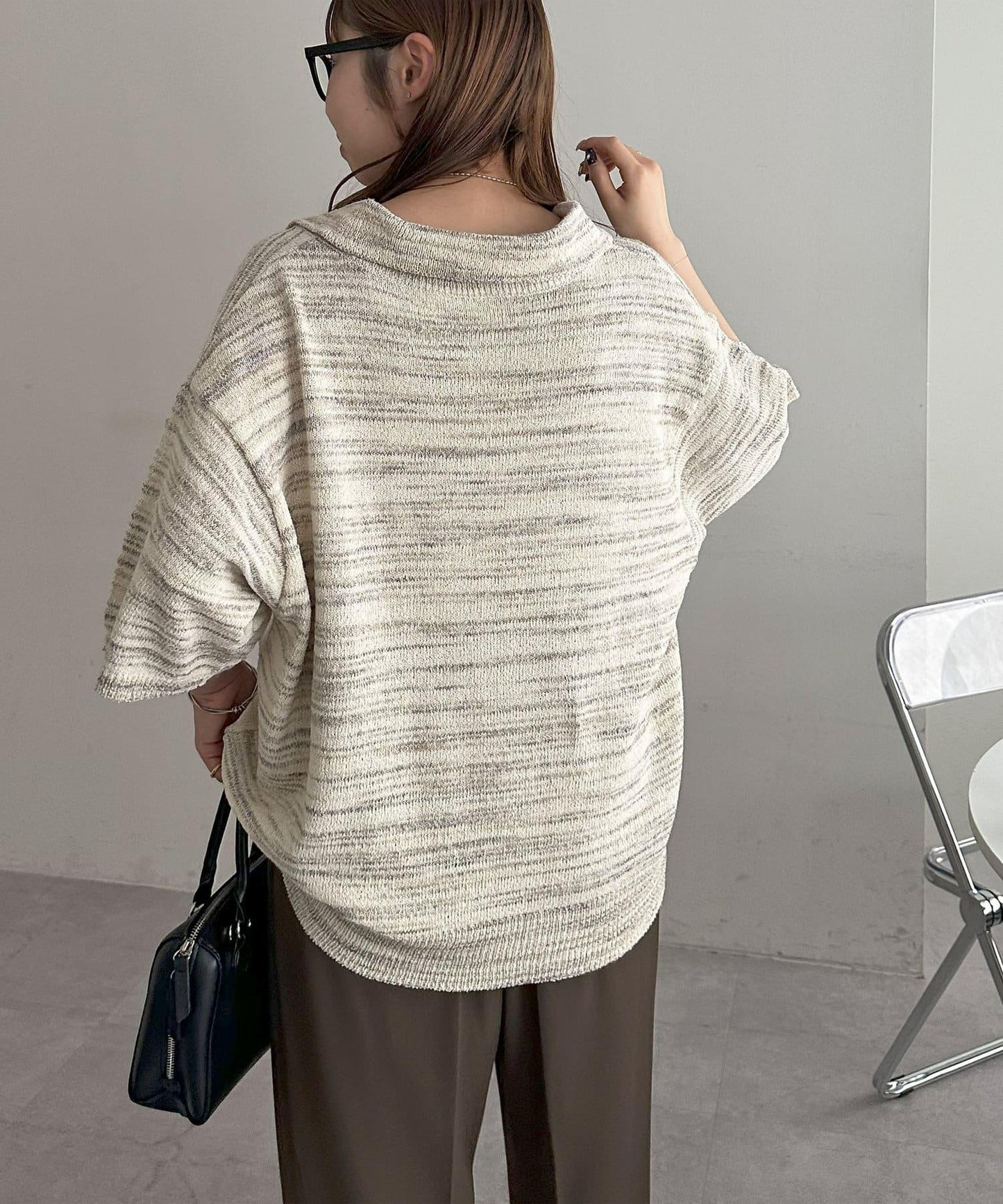 【Discoat】段染半袖立領針織衫