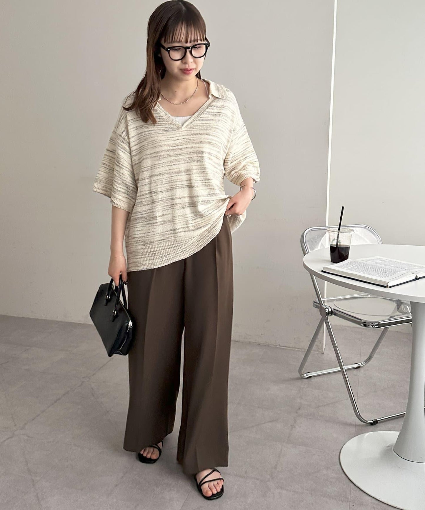 【Discoat】段染半袖立領針織衫