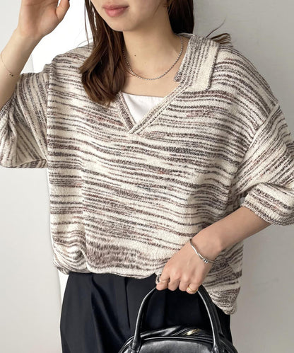 【Discoat】段染半袖立領針織衫