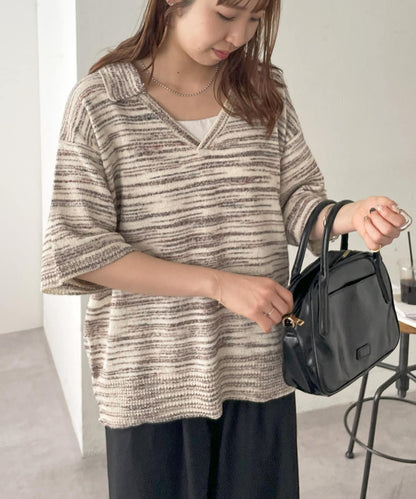 【Discoat】段染半袖立領針織衫