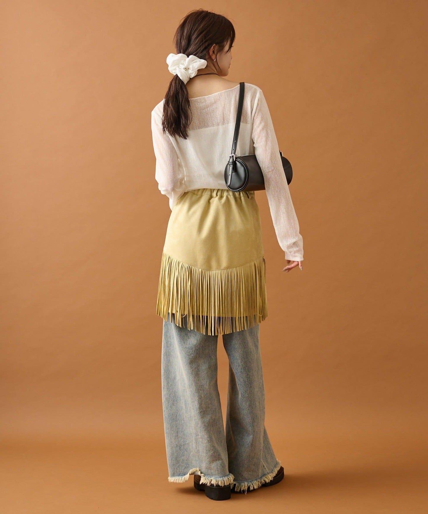 mystic 仿麂皮流蘇半身裙