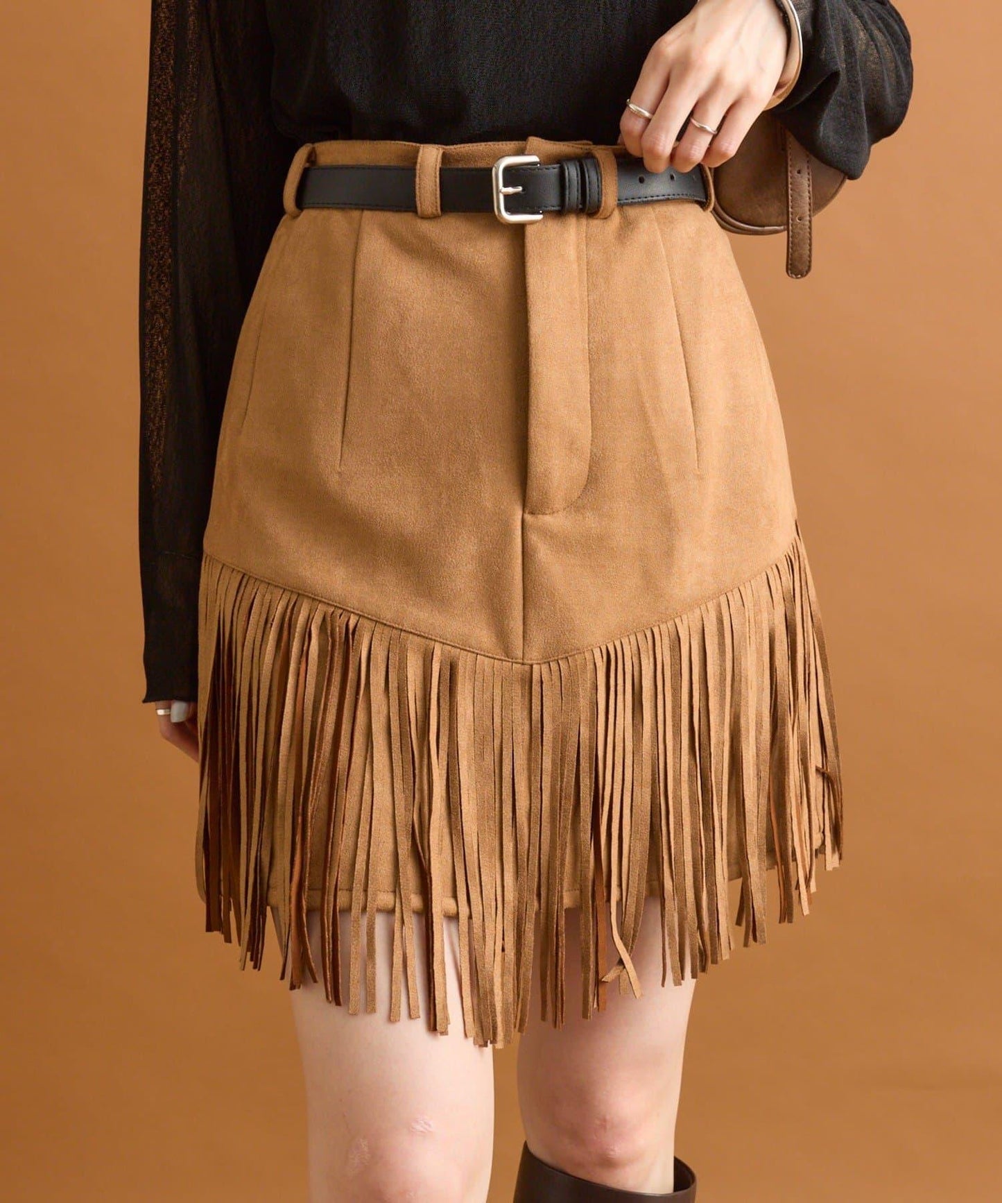 mystic 仿麂皮流蘇半身裙