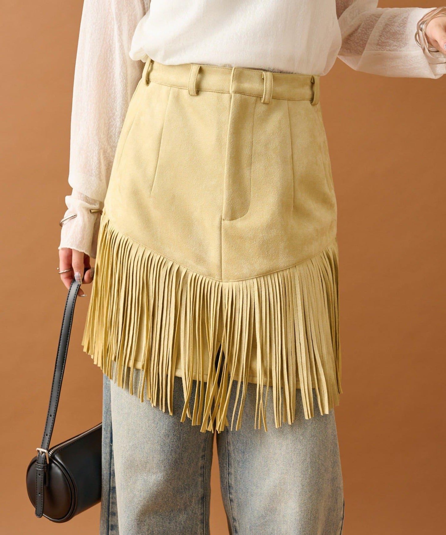 mystic 仿麂皮流蘇半身裙