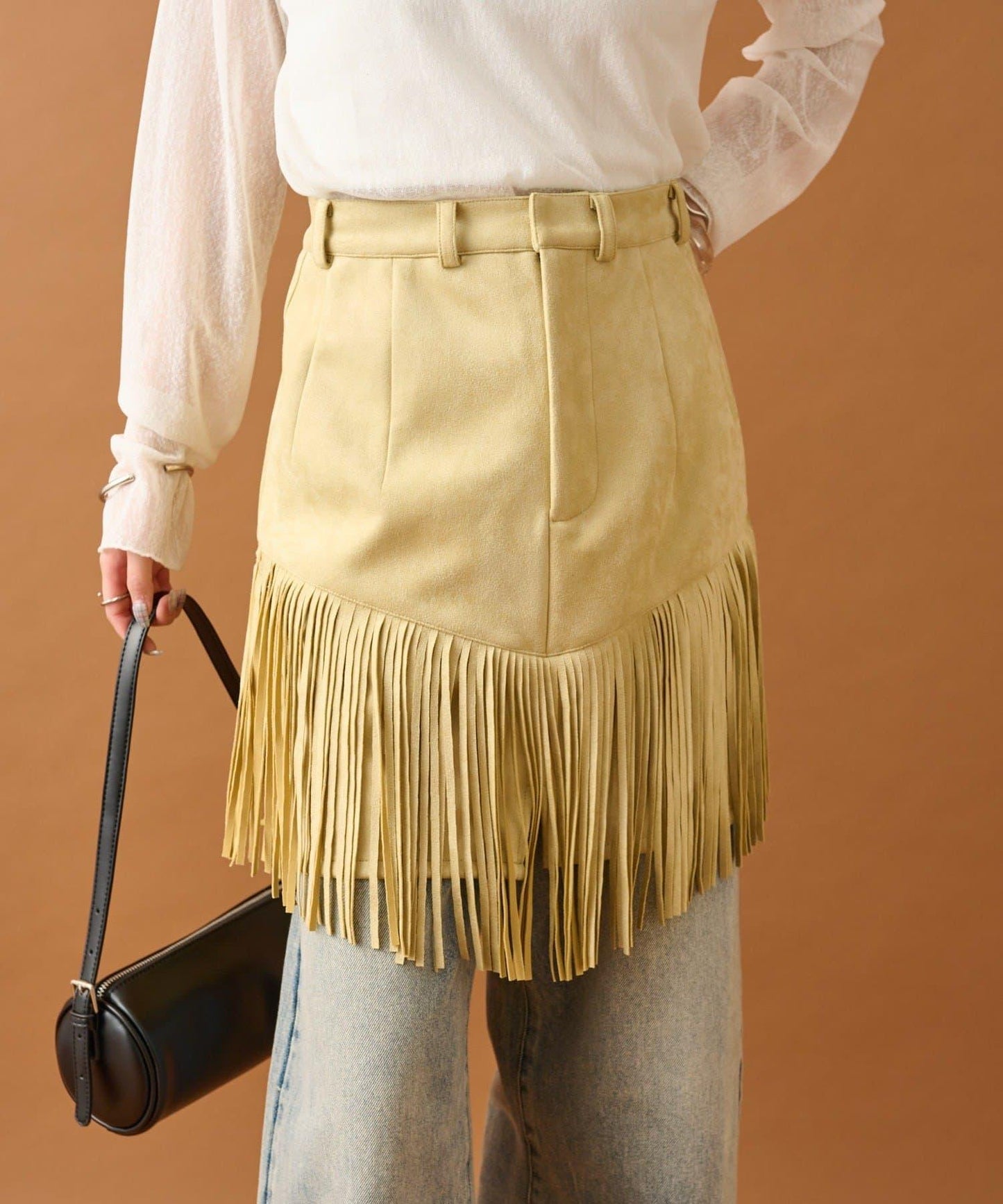 mystic 仿麂皮流蘇半身裙