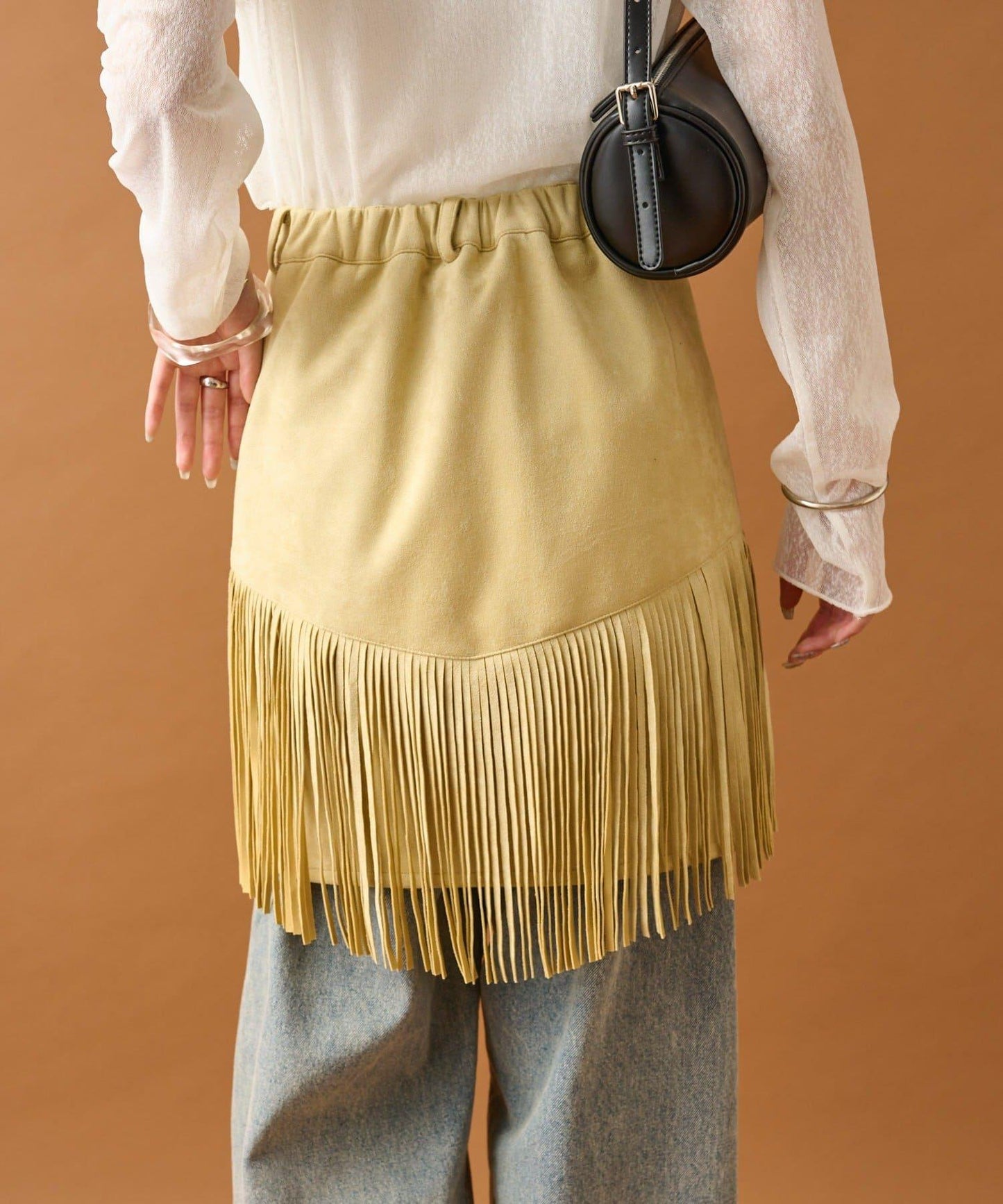 mystic 仿麂皮流蘇半身裙