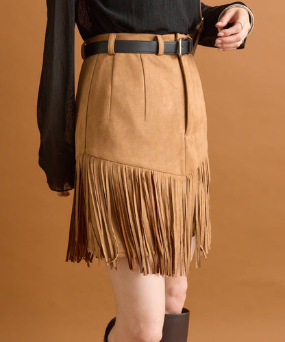mystic 仿麂皮流蘇半身裙
