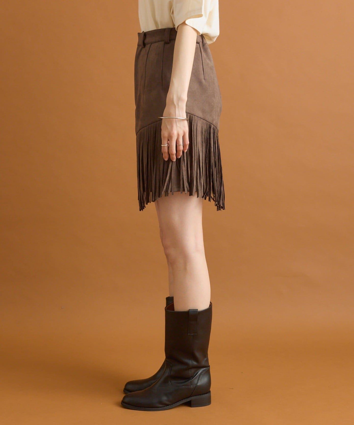 mystic 仿麂皮流蘇半身裙