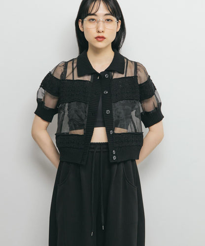 鉤針針織拼接襯衫