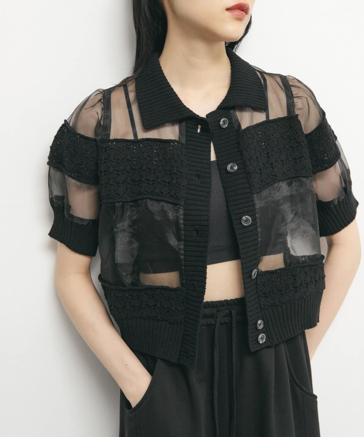 鉤針針織拼接襯衫