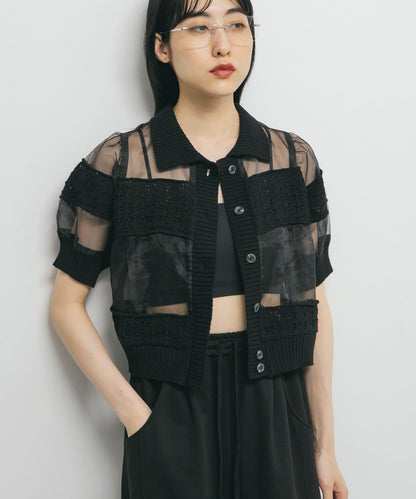 鉤針針織拼接襯衫