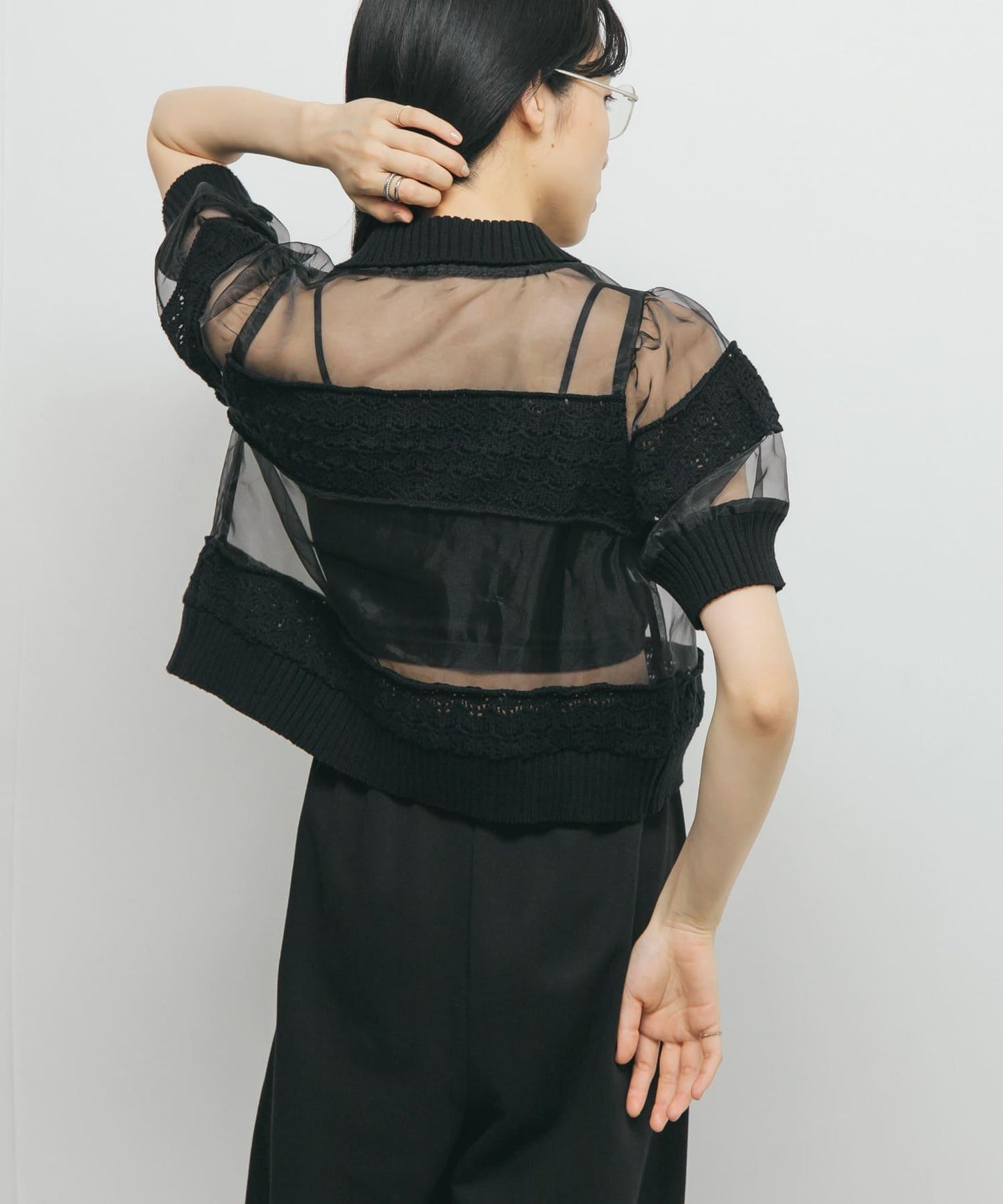 鉤針針織拼接襯衫