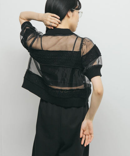 鉤針針織拼接襯衫